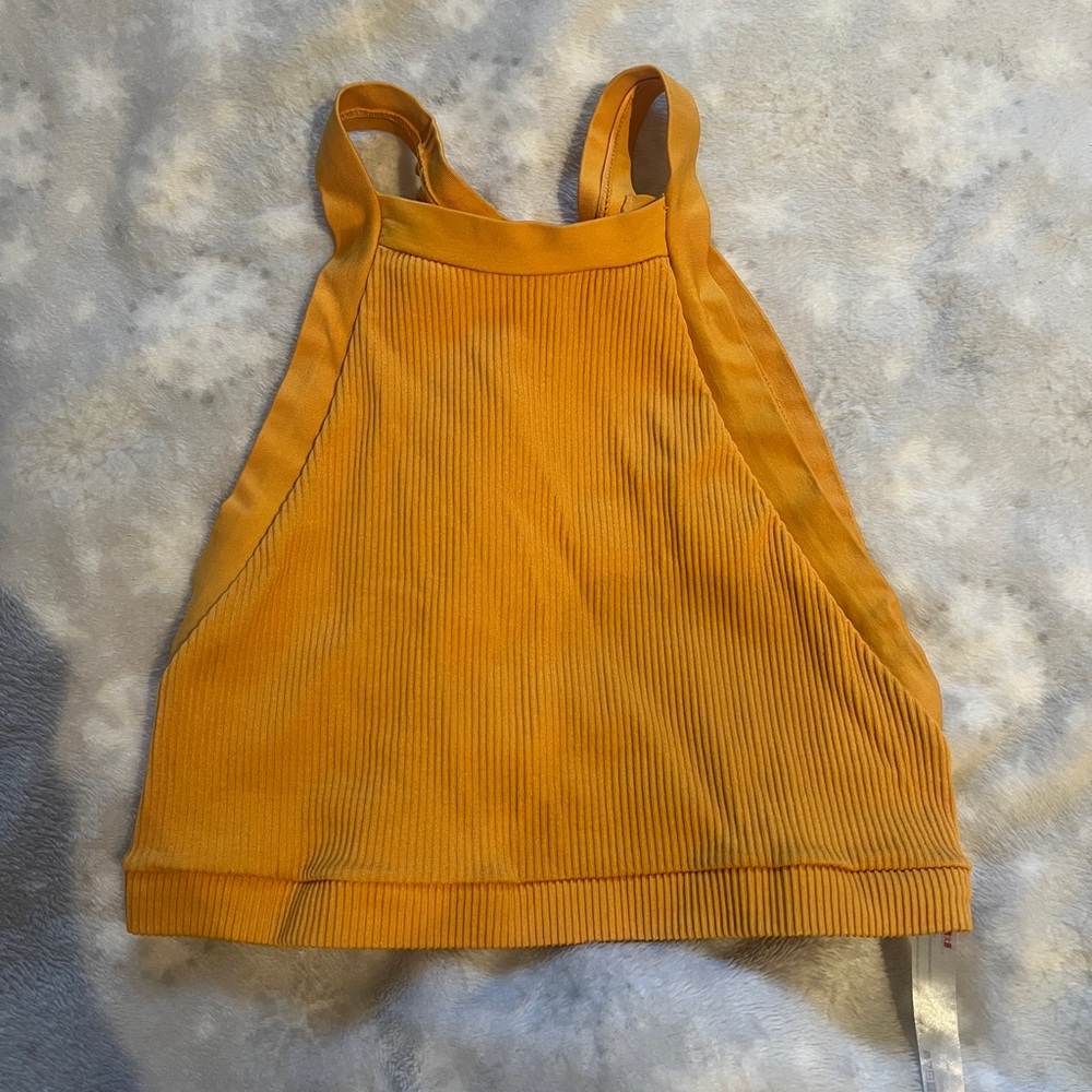 Urban Outfitters Mustard Ribbed Bra Tank Crop Top with Open Back